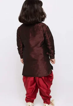 Embroidered Dupion Silk Kurta Set in Wine