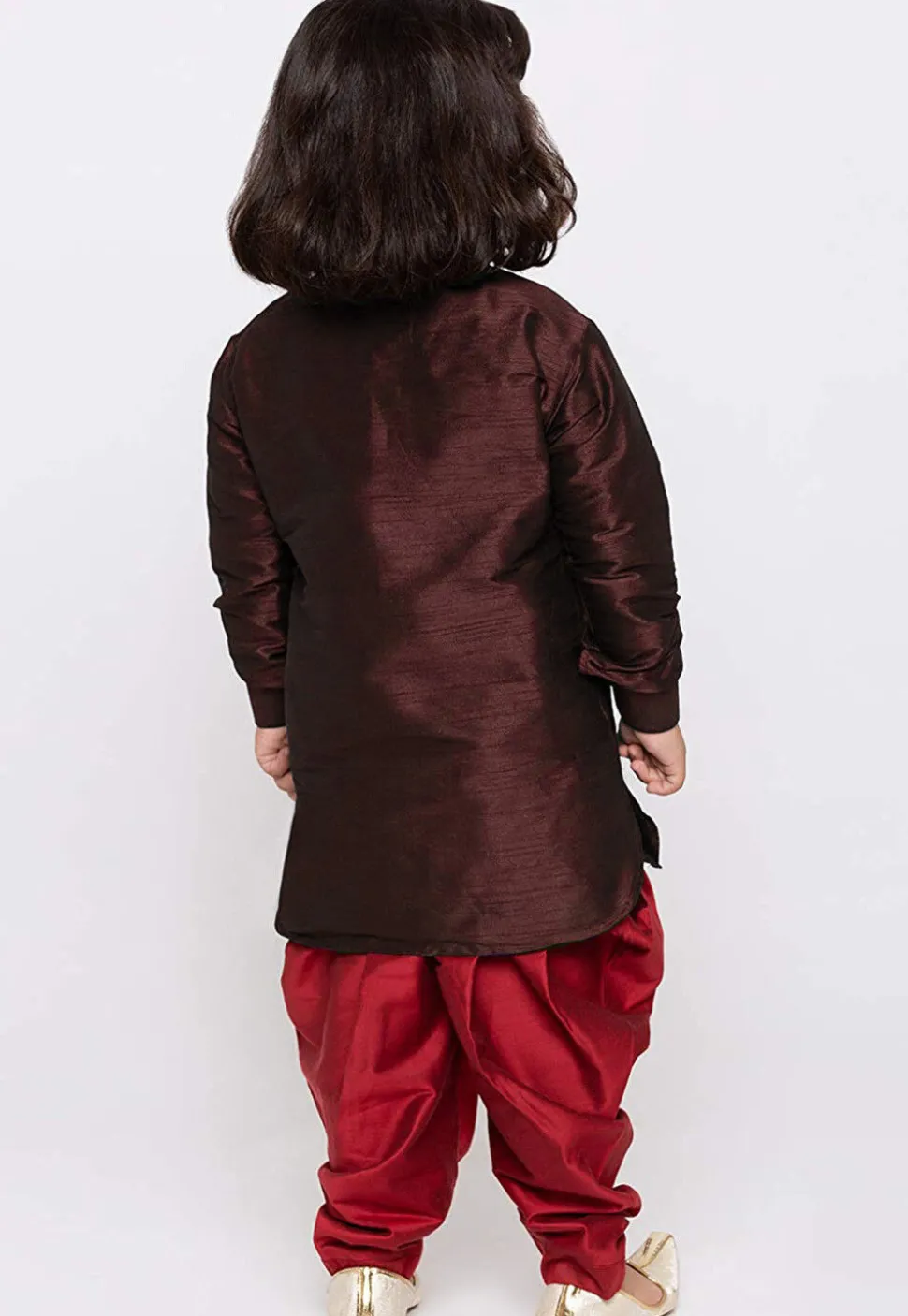 Embroidered Dupion Silk Kurta Set in Wine