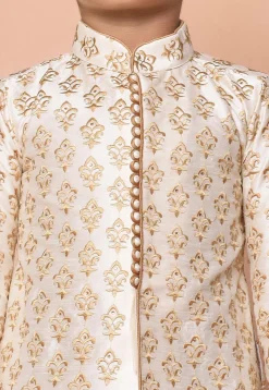 Embroidered Dupion Silk Kurta Set in Cream