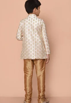Embroidered Dupion Silk Kurta Set in Cream