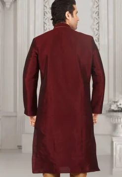 Embroidered Dupion Silk Kurta in Maroon