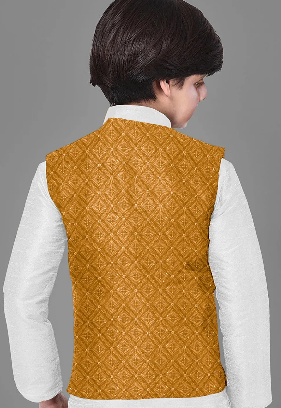 Embroidered Dupion Silk Kurta Set in Off White