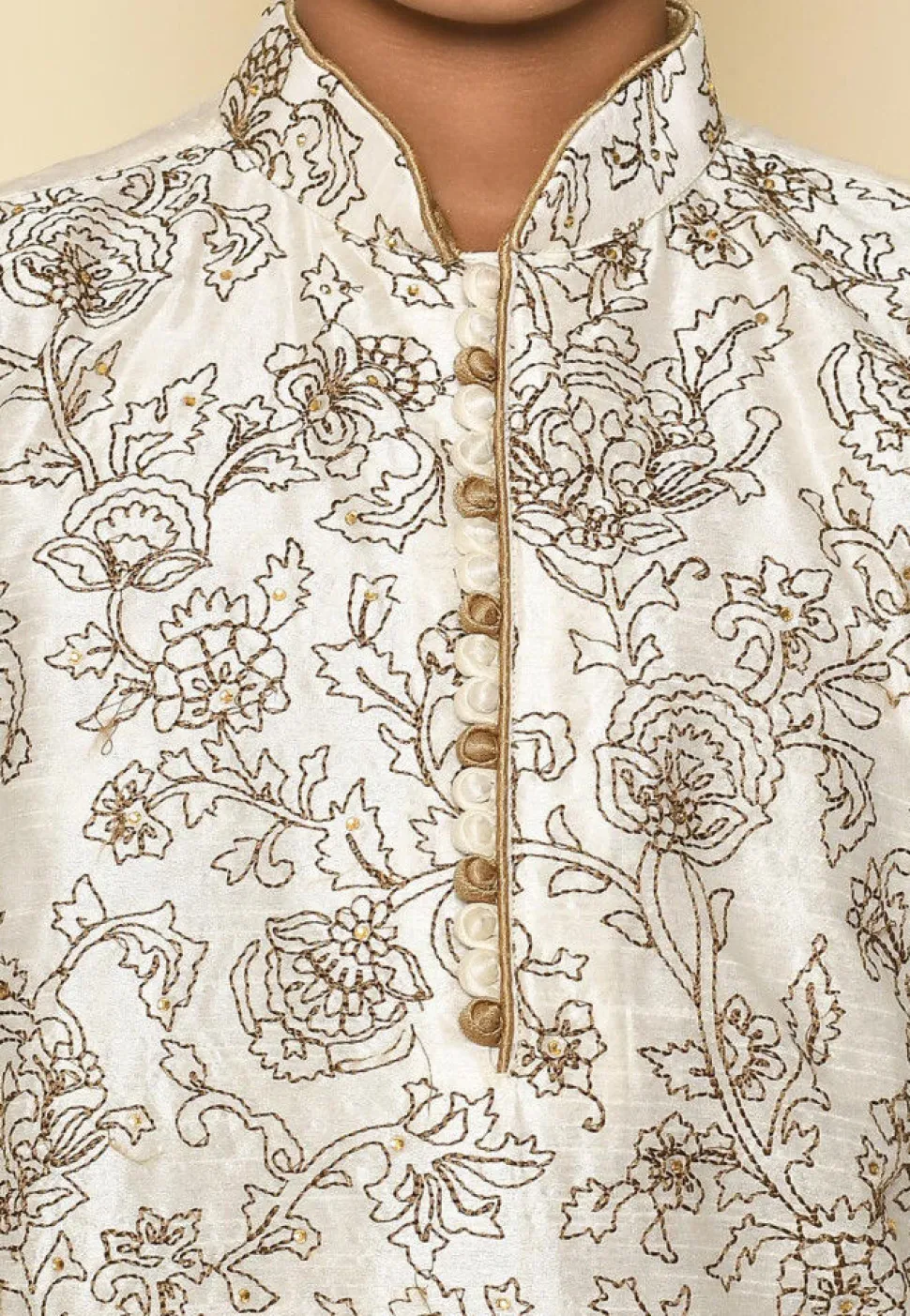 Embroidered Dupion Silk Kurta in Cream