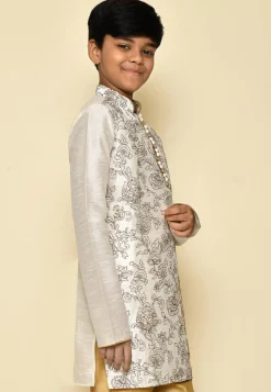 Embroidered Dupion Silk Kurta in Cream