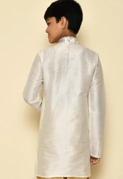 Embroidered Dupion Silk Kurta in Cream