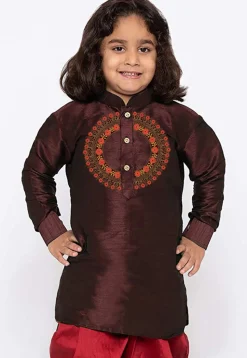 Embroidered Dupion Silk Kurta in Wine