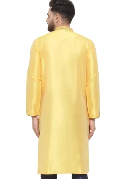 Embroidered Dupion Silk Kurta in Yellow