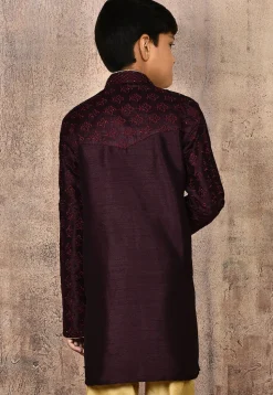 Embroidered Dupion Silk Kurta in Wine