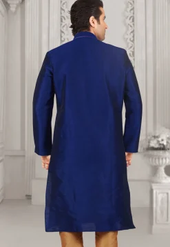 Embroidered Dupion Silk Kurta Set in Royal Blue
