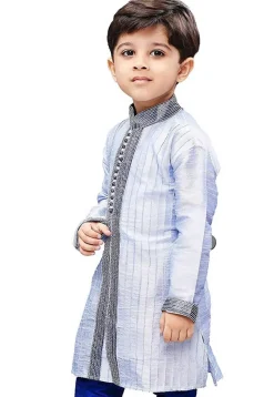 Embroidered Dupion Silk Kurta in Light Blue