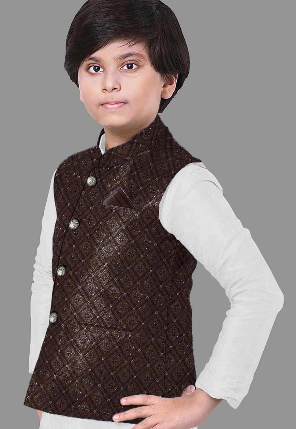 Embroidered Dupion Silk Kurta Set in Off White