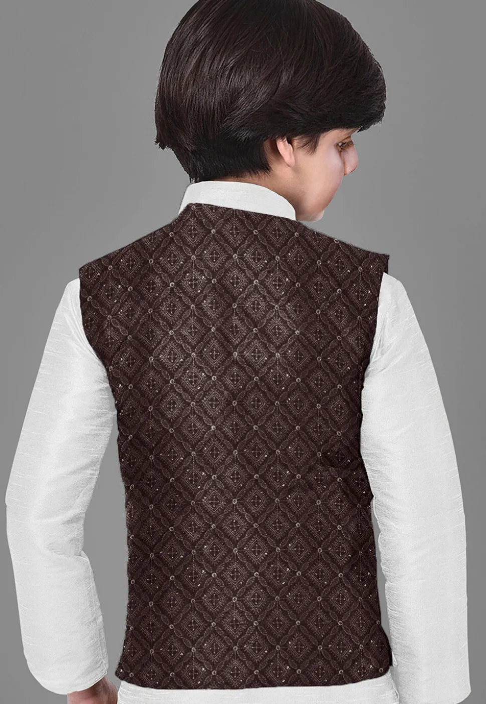 Embroidered Dupion Silk Kurta Set in Off White