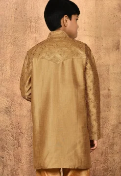 Embroidered Dupion Silk Kurta in Dark Beige