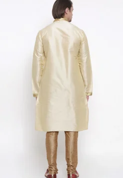 Embroidered Dupion Silk Kurta Set in Light Beige