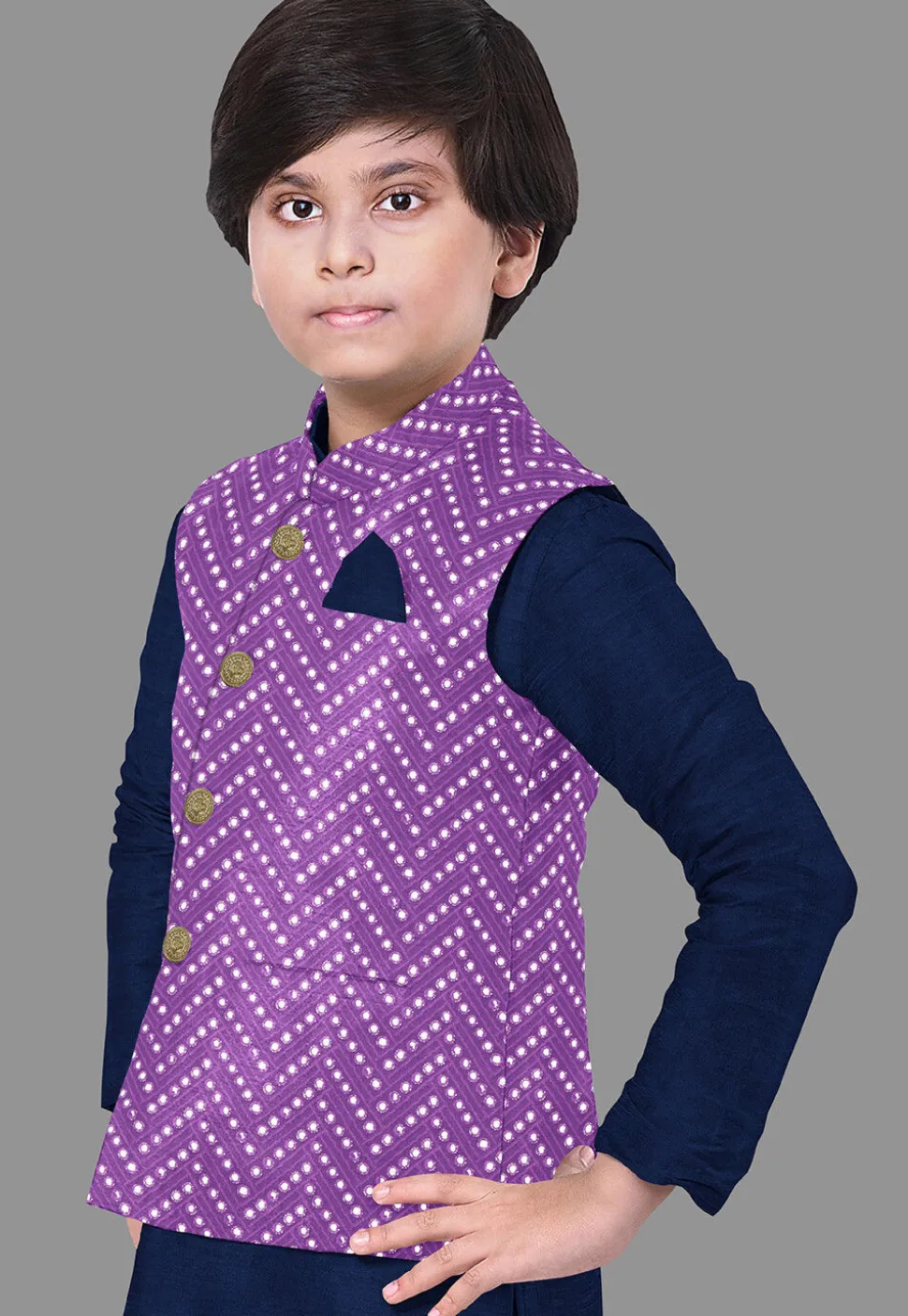 Embroidered Dupion Silk Kurta Set in Navy Blue