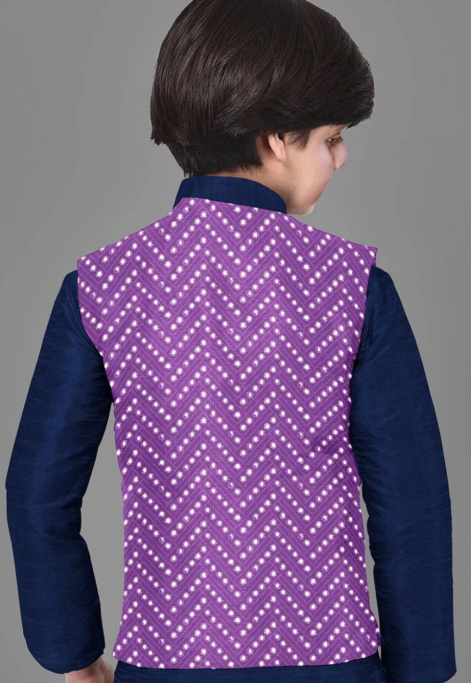 Embroidered Dupion Silk Kurta Set in Navy Blue