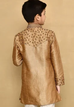 Embroidered Dupion Silk Kurta in Dark Beige