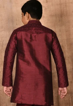 Embroidered Dupion Silk Kurta in Maroon