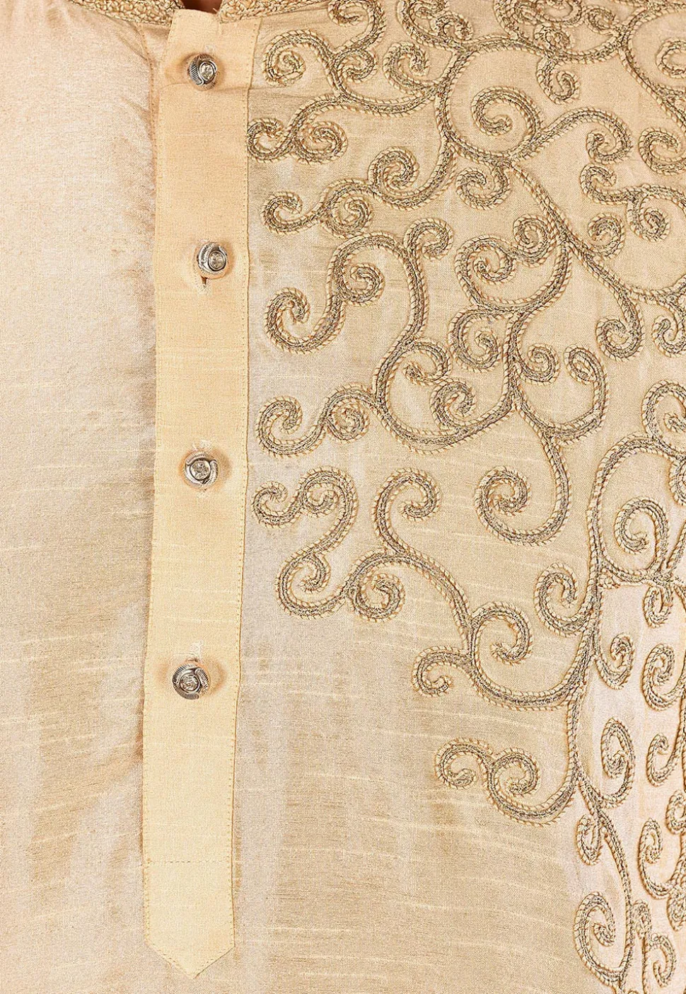 Embroidered Dupion Silk Kurta in Light Beige