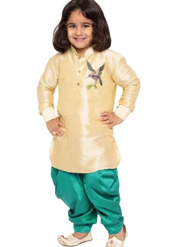 Embroidered Dupion Silk Kurta Set in Light Beige