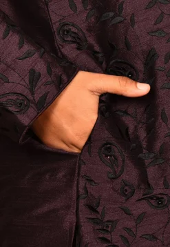 Embroidered Dupion Silk Kurta in Wine
