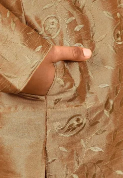 Embroidered Dupion Silk Kurta in Dark Beige