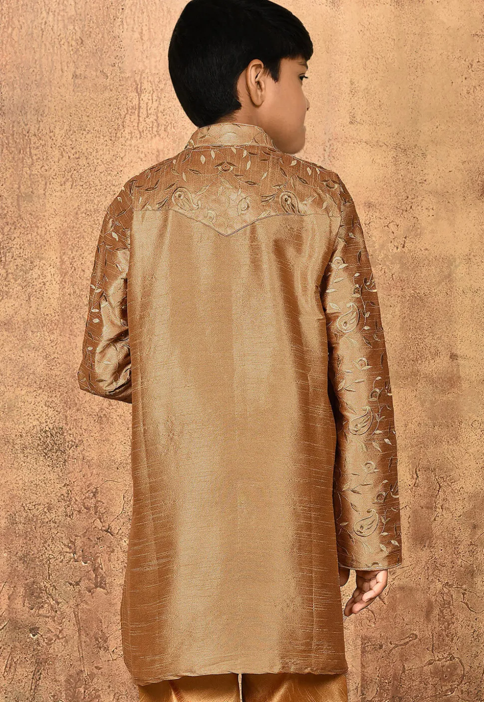Embroidered Dupion Silk Kurta in Dark Beige