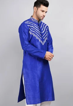 Embroidered Dupion Silk Kurta in Royal Blue