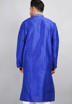Embroidered Dupion Silk Kurta in Royal Blue