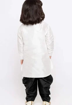 Embroidered Dupion Silk Kurta Set in White