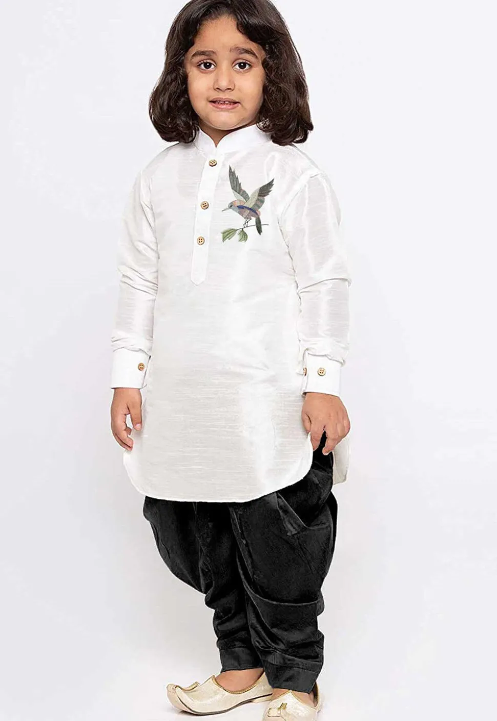 Embroidered Dupion Silk Kurta Set in White