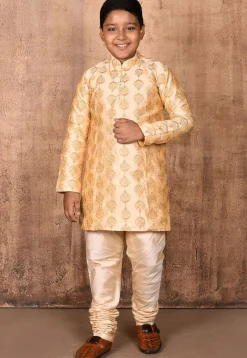 Embroidered Dupion Silk Kurta Set in Light Beige