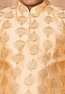 Embroidered Dupion Silk Kurta Set in Light Beige