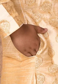 Embroidered Dupion Silk Kurta Set in Light Beige