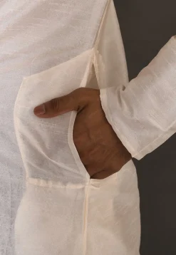 Embroidered Dupion Silk Kurta Set in Cream