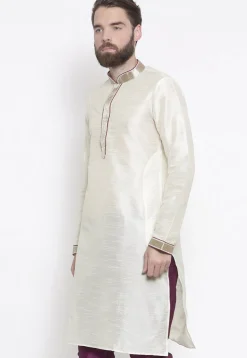 Embroidered Dupion Silk Kurta in Cream