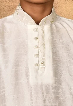 Embroidered Dupion Silk Kurta in White