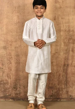 Embroidered Dupion Silk Kurta in White