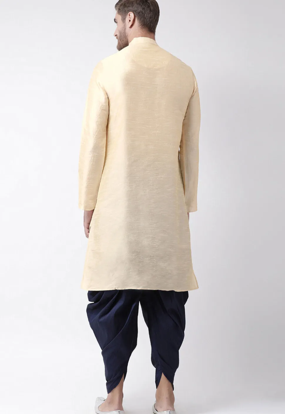 Embroidered Dupion Silk Kurta Set in Beige