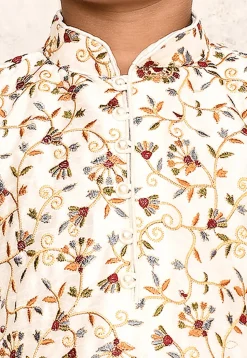 Embroidered Dupion Silk Kurta in Off White