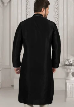 Embroidered Dupion Silk Kurta in Black