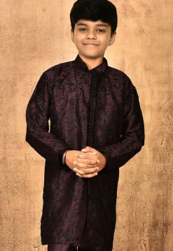 Embroidered Dupion Silk Kurta in Wine