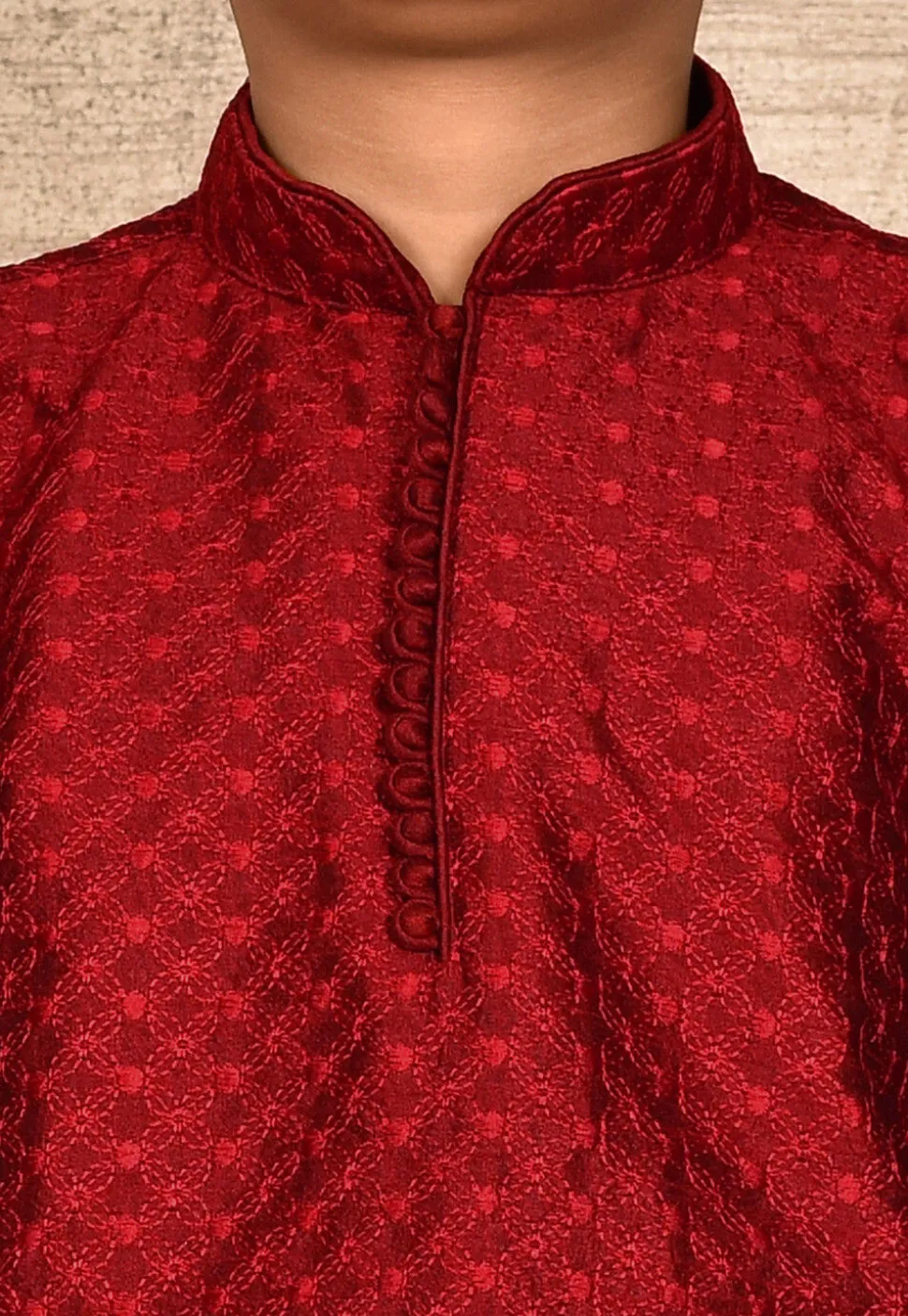 Embroidered Dupion Silk Kurta in Maroon