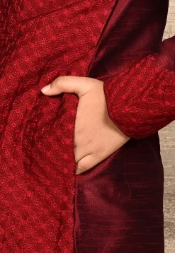 Embroidered Dupion Silk Kurta in Maroon