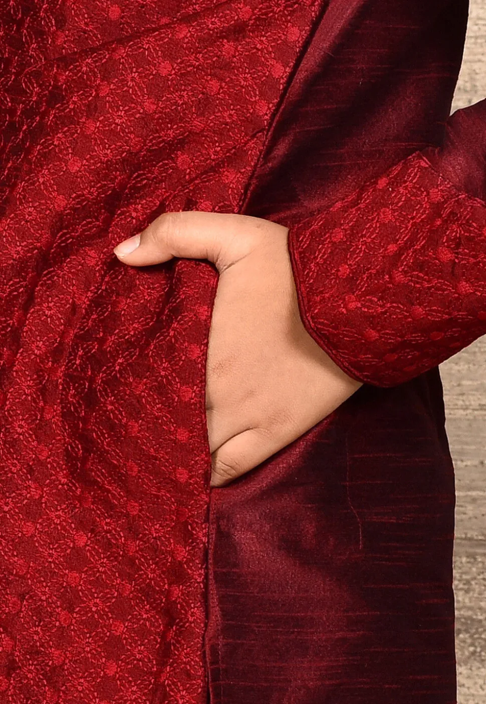 Embroidered Dupion Silk Kurta in Maroon
