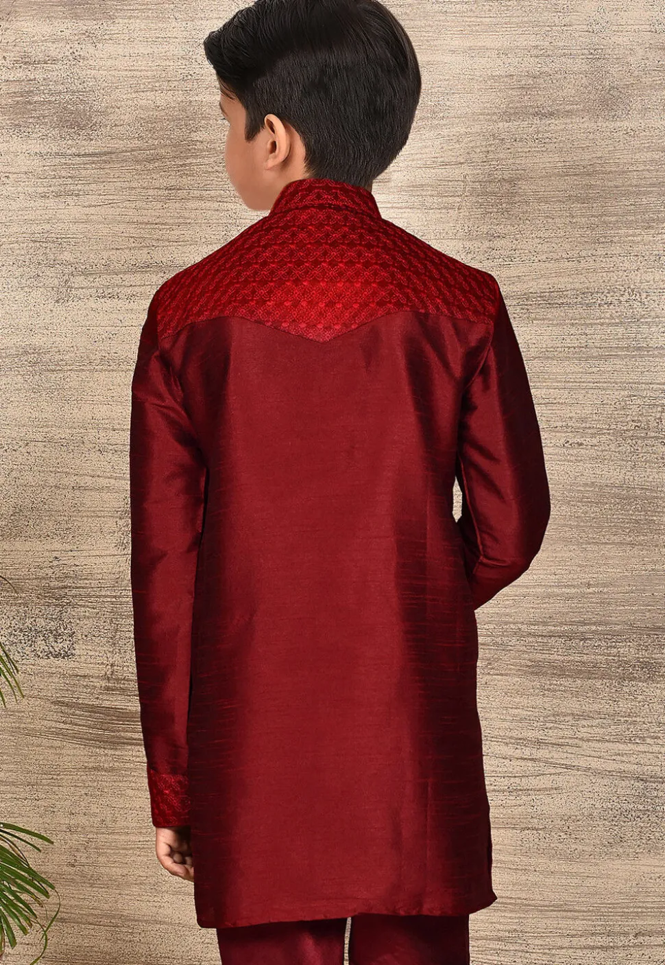 Embroidered Dupion Silk Kurta in Maroon