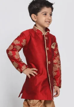 Embroidered Dupion Silk Kurta in Maroon