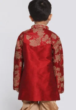 Embroidered Dupion Silk Kurta in Maroon