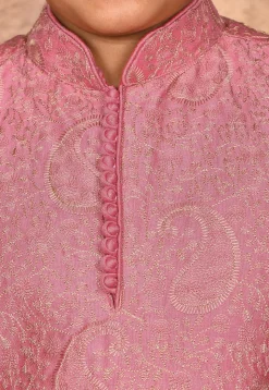 Embroidered Dupion Silk Kurta Set in Dark Pink