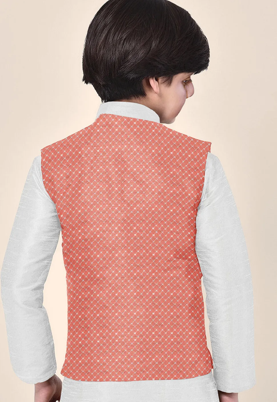 Embroidered Dupion Silk Kurta Set in White